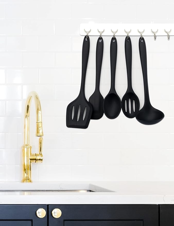 Silicone Kitchen Utensils Set, 5 PCS Heat Resistant Non Stick Cooking Tools, Silicone Spatula/Turner/Serving Spoon/Soup Ladle/Slotted Spoon, for Home and Camping