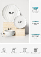 LE TAUCI Plates and Bowls Sets for 4, 12 Piece Ceramic Dinnerware Sets, Modern Stoneware Kitchen Dish Set, Chip Resistant, Microwave & Dishwasher Safe, Embossed, Arctic White