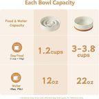 Havniva Ceramic 1.2 Cup Raised Slow Feeder Dog Bowl Set, Elevated 6.1inch Bowl and 7.3inch Dish with Acacia Wood Stand for Small and Medium Dogs(2 x Vanilla White+ Stand)