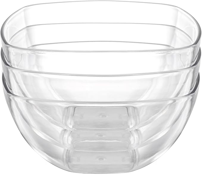 TOPZEA Set of 3 Clear Plastic Serving Bowls for Party, 94oz Acrylic Large Salad Mixing Bowl Set Kitchen Reusable Snacks Bowl for Fruit Chips Dips Popcorn, Break-Resistant