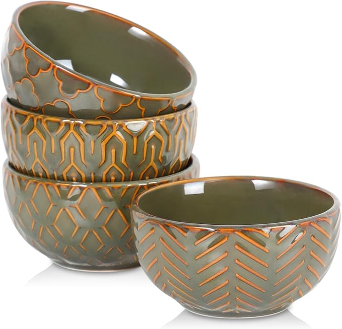 Sureasy Mini Ceramic Dipping Bowls – 4 oz, 3.5 Inch Small Bowls for Sauces & Side Dishes, Microwave & Dishwasher Safe, Set of 4, Green