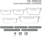 M MCIRCO 10-Pack Glass Food Storage Container with Lids, Airtight Lunch Bento Boxes, Glass Meal Prep Container,Microwave, Oven, Freezer and Dishwasher Friendly, White