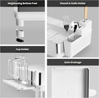 Ewaiira Dish Drying Rack, 304 Stainless Steel Dish Racks for Kitchen Counter, Dish Drainers with Automatic Drainage, Utensil Holder & Cups Holder, Space Saving Kitchen Organizer, White