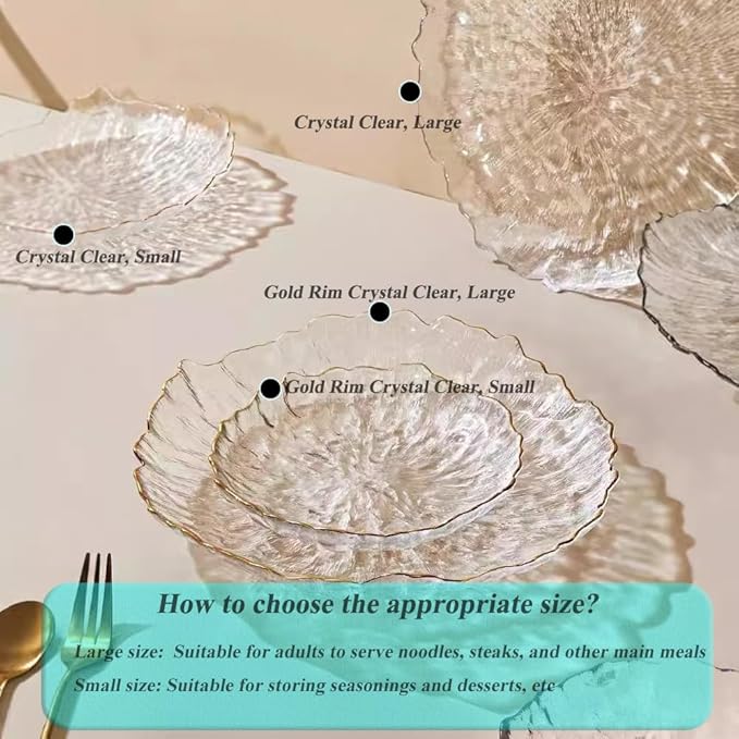 Glass Salad Bowl Irregular Lotus Flower Shape Serving Bowls, Mixing Nut Bowls for Kitchen Fruist, Snack, Dessert, and Ice Cream Candy Dishes (Plate Crystal Clear, Small)