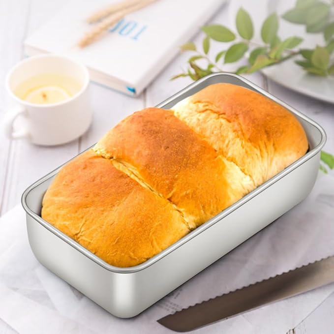 E-far Loaf Pan for Baking Bread, 9 x 5 Inch Stainless Steel Baking Loaf Pans, Metal Bakeware for Bread Meatloaf Cake Brownies, Healthy & Non Toxic, Easy Release & Dishwasher Safe - Set of 2