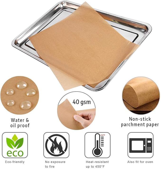 Comfylife 200 Parchment Paper Sheets - No Curl, Tear, or Burn (9 x 13 Inch) - Precut Baking Paper, Unbleached, No Chemical, Cookie Sheets