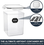 Large Food Storage Containers 5.2L (175oz), MCIRCO 4 Pieces Plastic Airtight Food Storage Containers for Flour, Sugar, Baking Supplies, with 4 Measuring Cups and 20 Labels