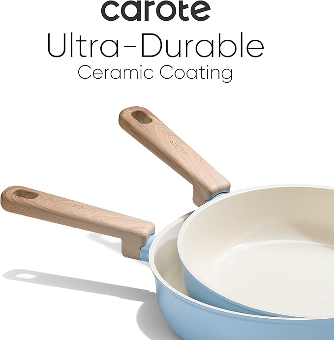 CAROTE 24pcs Ceramic Cookware Set, Pots and Pans Non Stick Kitchen Cookware Sets, Pots and Pans Set Cooking Set with Knife Set