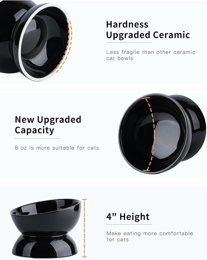 ABRUTY Cat Water Bowl, 16 OZ Ceramic Elevated Cat Bowls, 15° Tilted and Raised Pet Food Dish, Anti Vomiting Protect Pets' Spines and Whisker Fatigue