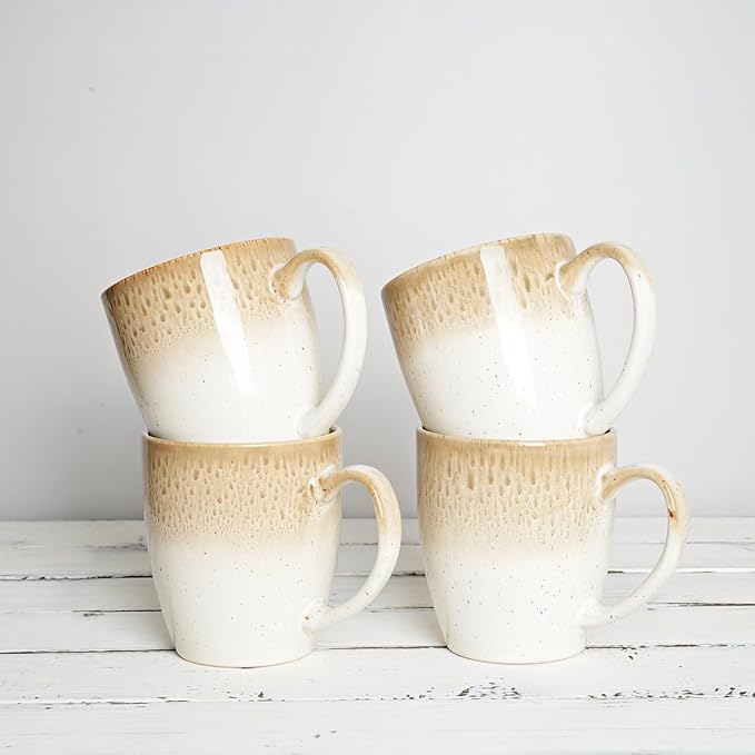 Bosmarlin Ceramic Coffee Mug Set of 4, 17 Oz, 4 Colors to Choose, Tea Cups, Dishwasher and Microwave Safe, Reactive Glaze (Brown)