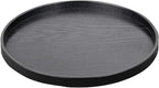Round Solid Wood Serving Tray Extra Large Tea Coffee Snack Food Meals Serving Plate Non-Slip Kitchen Party Bar Server Ottoman Tray Breakfast Tray with Raised Edges (13inch/33cm) Black
