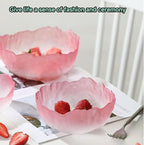 Glass Salad Bowl Irregular Lotus Flower Shape Serving Bowls, Mixing Nut Bowls for Kitchen Fruist, Snack, Dessert, and Ice Cream Candy Dishes (Crystal Gradient Pink, Large)