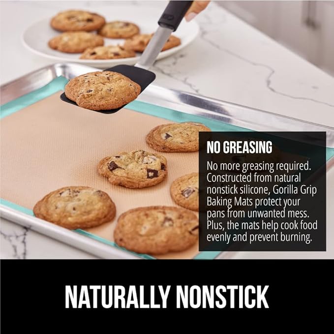 GORILLA GRIP Food Grade Reusable Nonstick Silicone Baking Mat, Oven Safe Cookie Sheet Liners, Up to 500 Degrees, No Mess Easy Clean Pastry Mats, Kitchen Essentials, 11.75x8.25 Quarter Sheet, 2PK, Mint