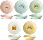 Ceramic Cat Bowls Set - 5.7 inch Cat Food Bowls Whisker Fatigue Friendly, 5 Wide Cats Plates for Wet Food Dry Food Water