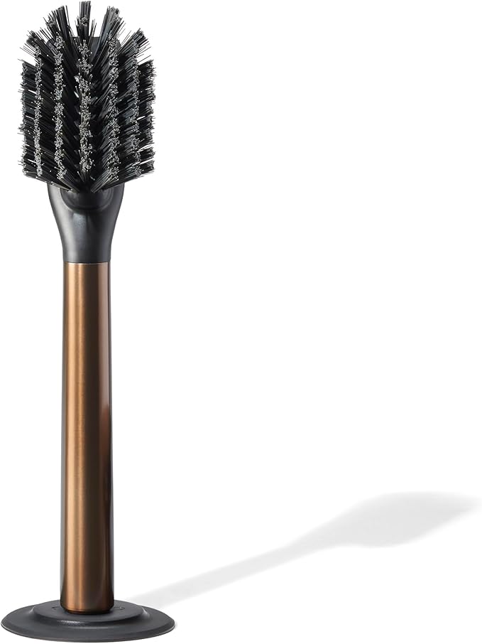 Curio Home Goods Ionic Dish Brush, Magnetized to Stand Upright, Stainless Steel with Replaceable Head, Bronze