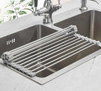 Ahyuan Roll up Dish Drying Rack Over The Sink Kitchen Roll up Sink Drying Rack Portable Dish Drainer Foldable Dish Drying Rack (Warm Gray, 17.8''X11.8'')