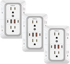 3 Pack Surge Protector Outlet Extender, 6 Outlet Splitter with 4 USB Ports (2 USB C), Multi Plug Wall Outlet 1050J Power Strip, USB Wall Charger for Home Office Kitchen Travel