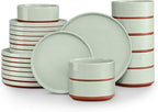LIANYU Stoneware Dinnerware Sets Service for 8, 24 PCS Plates and Bowls Sets, Handmade Ceramic Dish Set, Highly Chip and Crack Resistant Modern Plate Set, Laurel Green