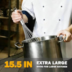 18/10 Stainless Steel Large Whisk Set of 2, 15.5 inch Heavy Duty Long Whisk and 12 inch Whisks, Suitable for Deep Pots or Big Bowl, Mixing, Beating, Blending