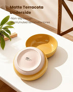 Metflavor Pasta Bowls Set of 8, 34oz Speckled Ceramic Bowls Set for Serving Salad, Pasta, Soup, Dinner, 8" Wide and Deep Bowls, Dishwasher & Microwave Safe, Matte Terracotta Base (Ginger Yellow)