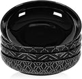 Sureasy Pasta Bowls Set of 4, 30oz Large Embossed Salad Bowls, 8.5 Inch Wide and Shallow Plate Bowls, Salad Bowl, Microwave, Oven & Dishwasher Safe, Black