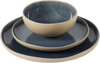 Gibson Elite Manila Bay 12-Piece Stoneware Dinnerware Set, Service for 4, Reactive Glaze Modern Artisan Plates, Bowls & Mugs, Blue, Round Design