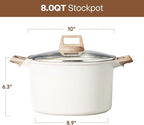 CAROTE 8 Qt Nonstick Stock Pot with Lid Soup Pot, 8 Quart Casserole with Lid, Easy to Clean Non Stick Cooking Pot Cookware PFOA Free, White Granite