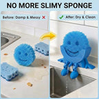 Creative Hanging Sponge Holder with Drainage/Traceless Glue, 3D Printing Countertop Funny Sponge Holders for Kitchen Sink, Keeps Your Sponge Dry & Smiling, for Scrub Daddy Holder (1, Blue)