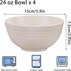 Unbreakable Wheat Straw Cereal Bowls Set of 4, 24 OZ Microwave and Dishwasher Safe Lightweight Soup and Salad Bowl Sets, Reusable Dessert Bowls for Rice, Pasta, Snack, Fruit, BPA Free (Beige)