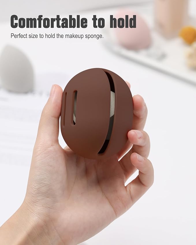 FERYES Makeup Sponge Holder with Makeup Sponge– Eco-Friendly Silicone Beauty Make Up Blender Case and Dry & Wet Use Foundation Sponge for Travel