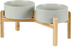 Havniva Ceramic Raised Double Bowls Set with Stand, Food & Water Bowls for Medium Breed Dogs, Weighted Dog Dishes, Pet Bowl(7.3'',41OZ, Grey)