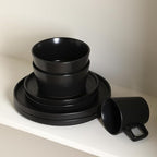 Stone Lain Celina Stoneware 32 Piece Modern Dinnerware Set, Plates and Bowls, Black Matte, Service for 8, Microwave & Dishwasher Safe