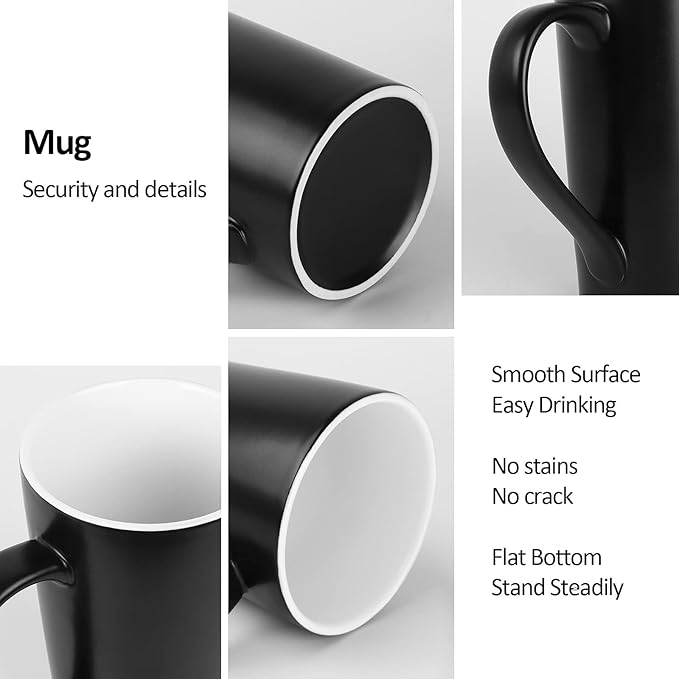 20 OZ Large Diner Coffee Mugs,Tall Beer Cups with Handle Couple's Cups Set of 2,Oversized Cylindrical Design Modern Ceramic Tea Cup for Dad Mom Friends Gift.Matte Black