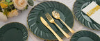 YOUBET 150PCS Emerald Green Plastic Plates - Green and Gold Disposable Dinnerware Include 50 Plates, 25 Knives, 25 Forks, 25 Spoons, 25 Napkins Ideal for Party & Wedding