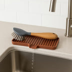 Happitasa Silicone Soap Dish Tray and Sponge Holder with Drain Chute | Bathroom and Kitchen Sink Organizer Caddy (Mocha, 9"x3.5", 5.6 Ounces)
