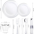 WDF Partyware 350Piece Silver Plastic Dinnerware Set for 50 Guests - Silver Plastic Plates with Cutlery Include:50Dinner Plates-50Dessert Plates-50Pre Rolled Napkins with Silverware Party Wedding