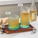 Ribbed Drinking Glasses 8pcs, 12oz and 10oz Glassware, Tumbler Glasses Cup Set for Wedding, Party, Christmas Gift, Blue