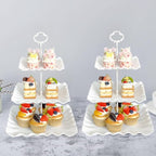 2 Pack of Plastic Square Dessert Cupcake Stand, 3 Tier Cup Cake Holder Tower for Tea Party/Birthday/Wedding, Plastic Tiered Serving Tray (White)