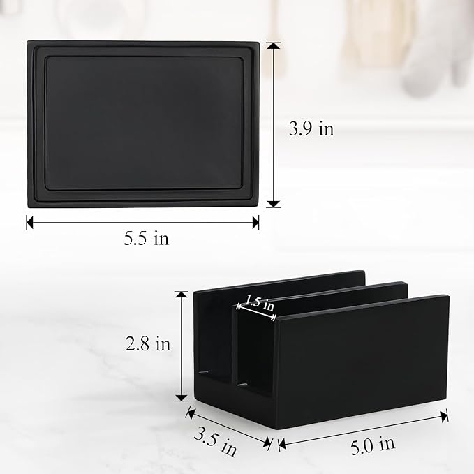 Luxspire Kitchen Sponge Holder for Sink, Dish Sponge Holder with 2 Compartments, Sponge Caddy for Kitchen Sink Counter, Sponge Holder with Drain Tray, Matte Black