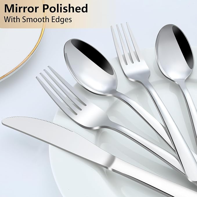 Pleafind 40-Pcs Silverware Set for 8, Premium Stainless Steel Flatware Set, Include Forks Spoons and Knives Set, Mirror Polished Cutlery Utensil Set for Home Restaurant, Dishwasher Safe