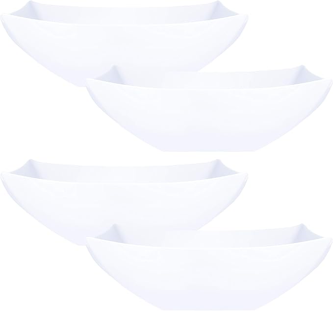 PLASTICPRO Disposable 64 ounce Square Serving Bowls, Party Snack or Salad Bowl, Large Plastic Elegant White Pack of 4