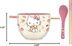 Silver Buffalo Sanrio Hello Kitty Apples and Cinnamon Ceramic Ramen Noodle Rice Bowl with Chopsticks and Spoon, Microwave Safe, 20 Ounces