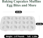 Nonstick Ceramic 12 Cup Muffin Pan, Cupcake Pan for Baking, Non-Toxic Muffin tin, Ceramic Coating, PTFE & PFOA Free, Oven Safe 550°F, Aluminized Steel (Pink)
