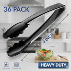 Plastic Tongs for Serving (Pack of 36) 9 Inch - Heavy-Duty Hard Plastic Reusable or Disposable Serving Tongs for Catering, Dinner Parties, Banquets, Buffets, Events, Weddings and Everyday Use, Black
