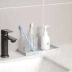 Bathroom Trays for Counter, Slicone Vanity Trays for Bathroom, Rectangle Sponge Holder for Kitchen Sink - Marble Grey