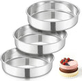 E-far 9 Inch Cake Pan Set of 3, Stainless Steel Round Cake Baking Pans, Non-Toxic & Healthy, Mirror Finish & Dishwasher Safe