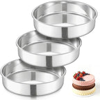 E-far 9 Inch Cake Pan Set of 3, Stainless Steel Round Cake Baking Pans, Non-Toxic & Healthy, Mirror Finish & Dishwasher Safe