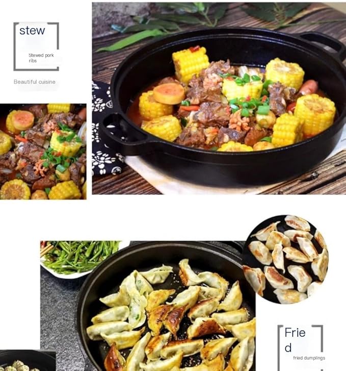 Cast Iron Skillet with 2 Handle, 22cm/25cm Rounde Mini Flat Bottomed Frying Pan for fried steakBread, Baking,Pizza, Outdoor Cooking, Camping, Grill, Stovetop, Oven Safe Cookware (9.8 x 9.8 x 1.8 in)