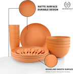 Wheat Straw Dinnerware Sets, Homienly 20pcs Unbreakable Microwave Dishwasher Safe Tableware Lightweight Bowls, Cups, Plates Set Reusable Dinner Plates Bowls set (Orange)