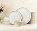 Ceramic Dinnerware Sets for 4-12 Piese Plates and Bowls Set, Microwave and Dishwasher Safe Stoneware, Ribbed Dishes and 22oz bowls, Beige